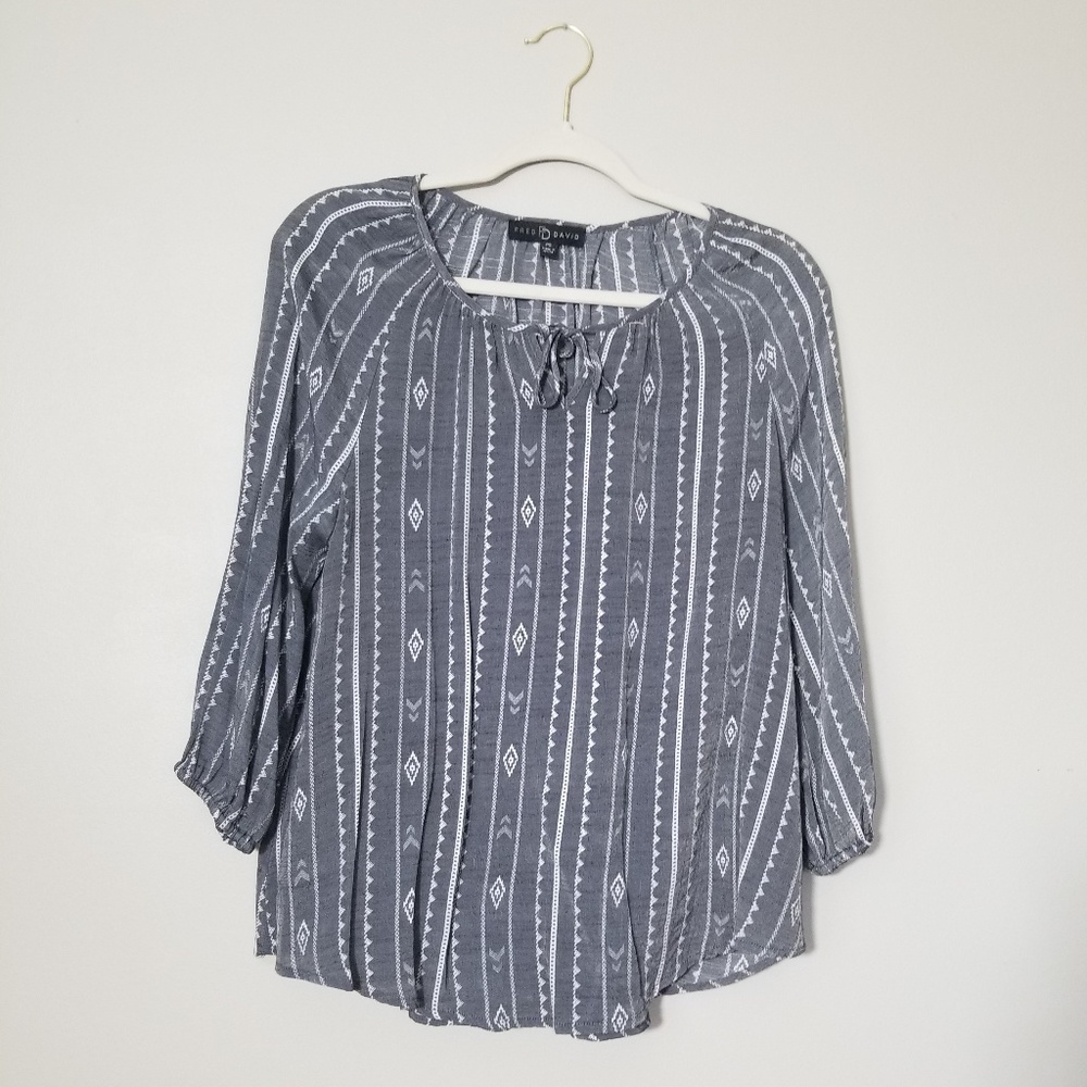 Fred David Boho Hippie Tie Front Tunic Top